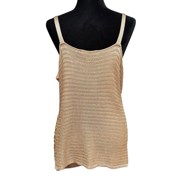 Boston Proper Gold Sequin V-Neck Knit Sweater Tank Top XL Cocktail Party Glam - Picture 7 of 11